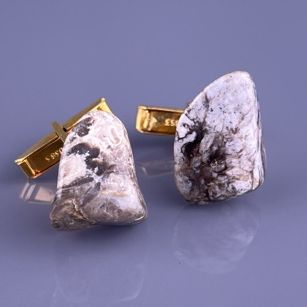 Gray Agate Stone Cufflinks White Black Geode Polished Chips Vintage